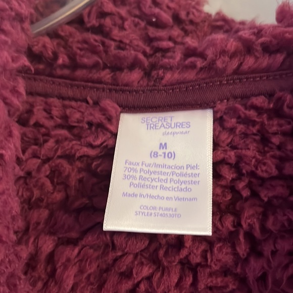 Secret Treasures Sleepwear Plum Fleece Jacket with hood Size M 8-10 Gently worn - Picture 2 of 4